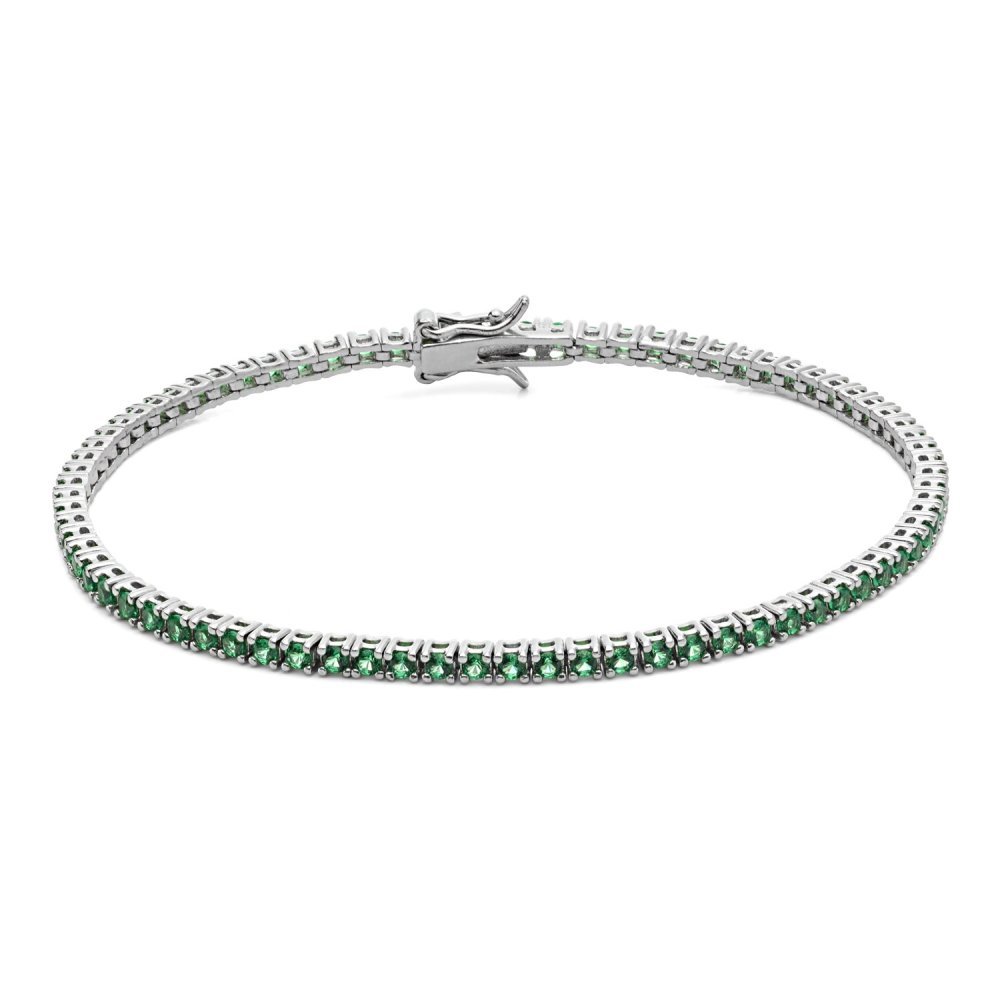 Bracciale Tennis In Argento Con Zirconi Verdi - Comete Gioielli