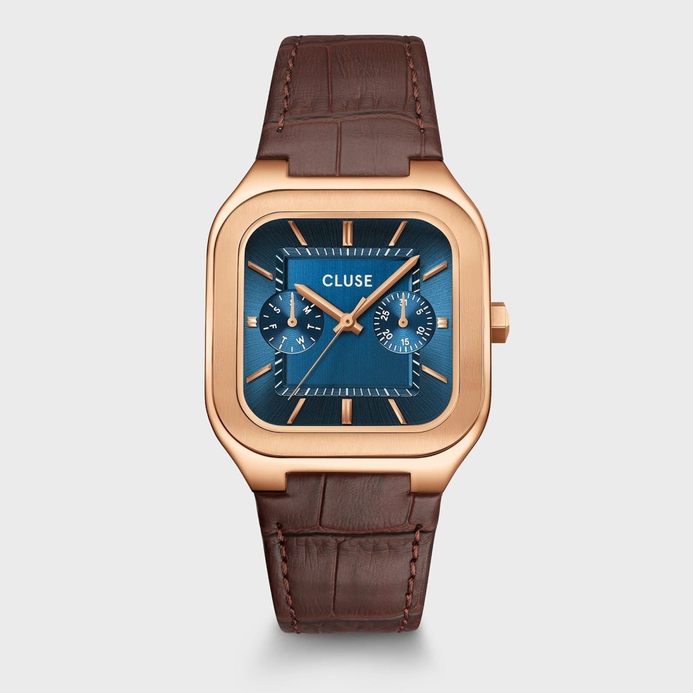 Quadrus Multifunction Watch Leather, Blue, Rose Gold Colour - Cluse