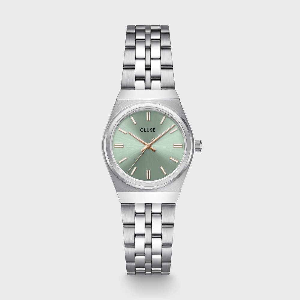 Orologio Retro 70S Mini Steel, Verde Salvia, Argento - Cluse
