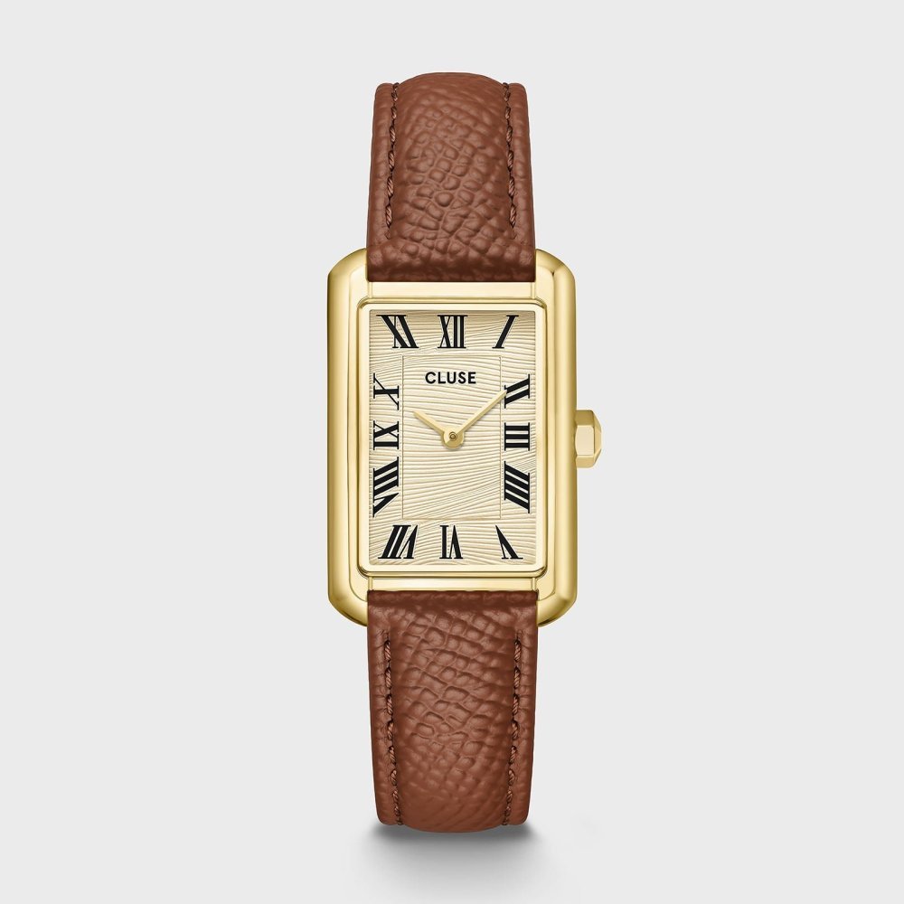 Belisenna Watch Leather, Nutshell, Sand Textured, Gold Colour - Cluse