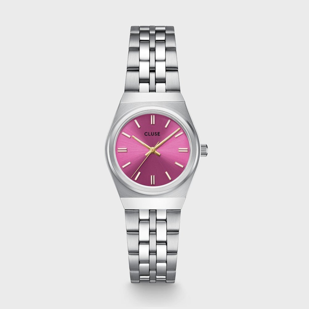 Retro 70S Mini Watch Steel, Fuchsia, Silver Colour - Cluse