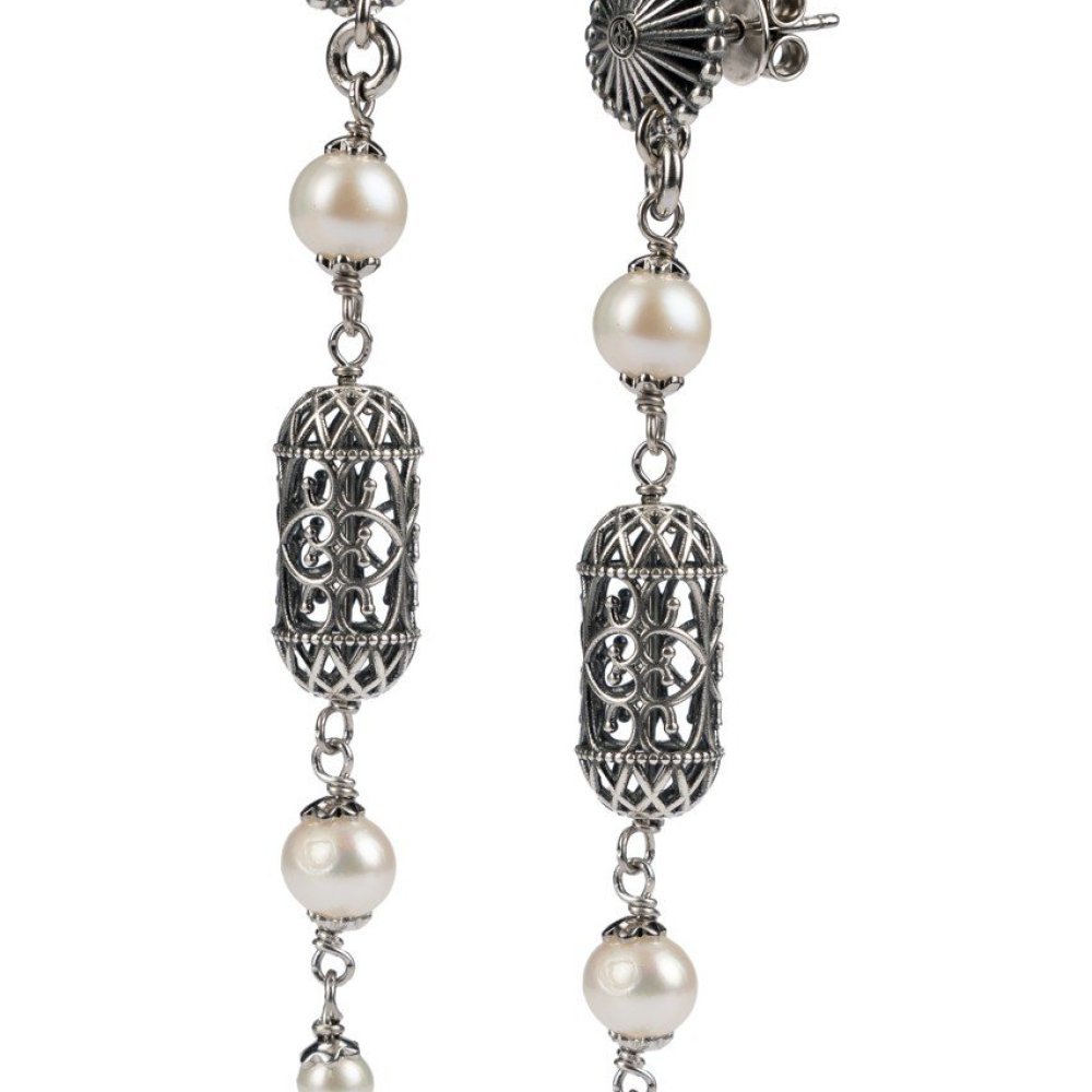 Orecchini In Argento 925 Con Perle E Elementi Traforati - Gerardo Sacco