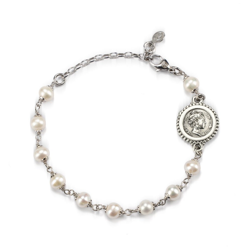 Bracciale In Argento 925 Con Moneta Hera E Perle - Gerardo Sacco