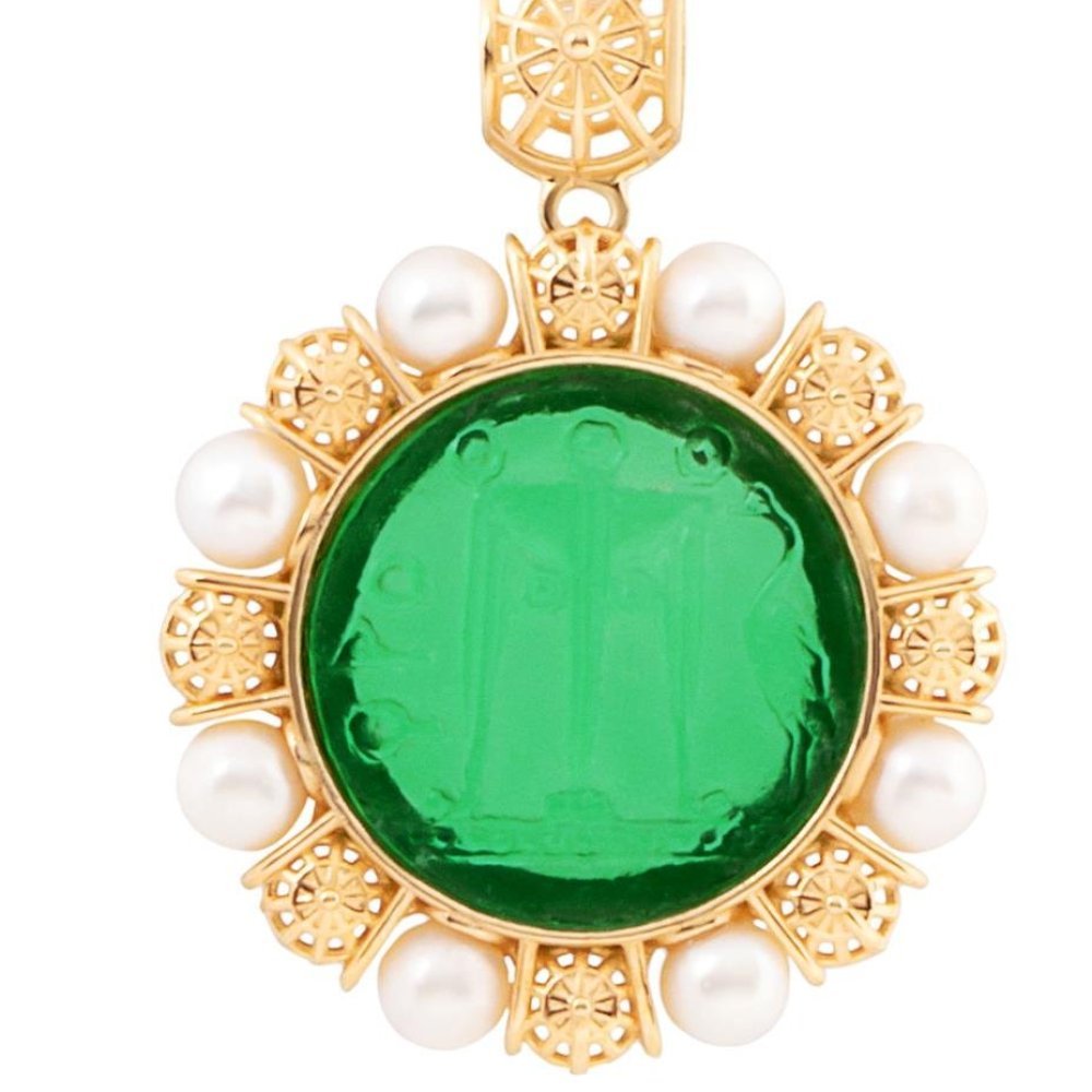 Ciondolo Oro 375/000 P.Vitrea Verde E Perle - Gerardo Sacco