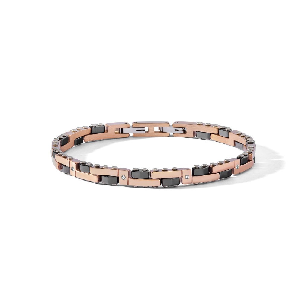Bracciale In Acciaio, Pvd Rosè, Ceramica Nera, Diamanti - Comete Gioielli