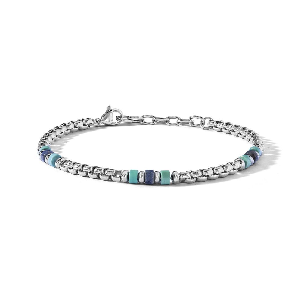 Bracciale In Acciaio, Turchese E Sodalite Blu - Comete Gioielli