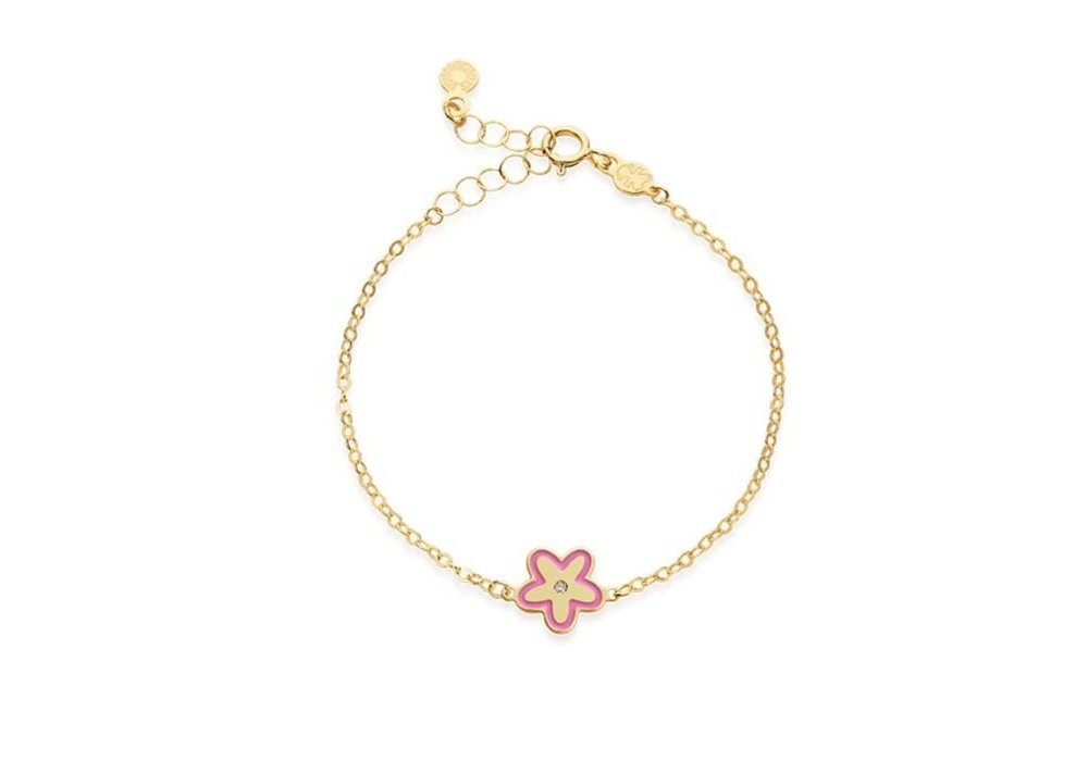 Bracciale Lucciole In Oro Giallo Fiorellino Rosa E Diamante - Le Bebe'
