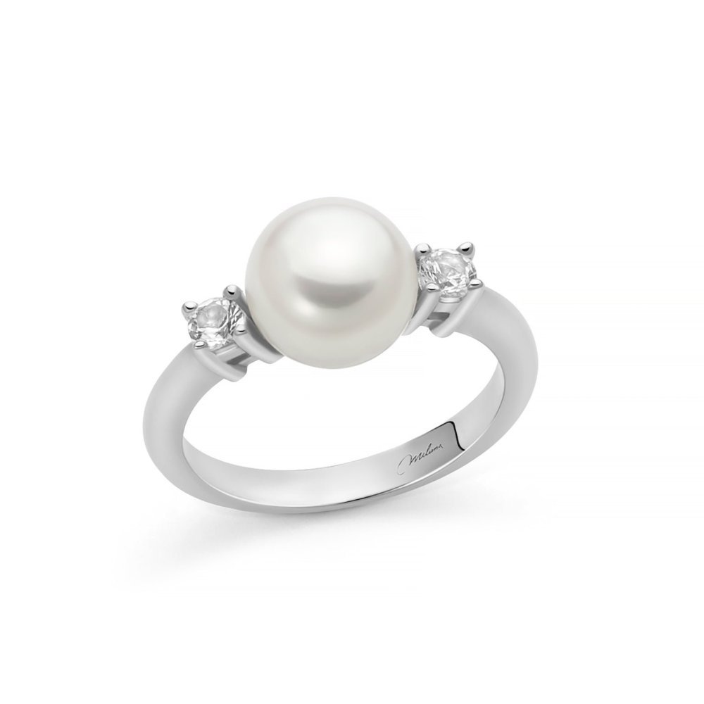 Anello Eva In Argento Con Perla Oriente E Topazi - Miluna