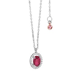 Collana in oro bianco con rubino, diamanti e dettaglio in zaffiro rosa Comete