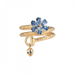 Anello Gucci Flora con motivo teschio in oro rosa e bianco 18kt, zaffiri blu e diamanti