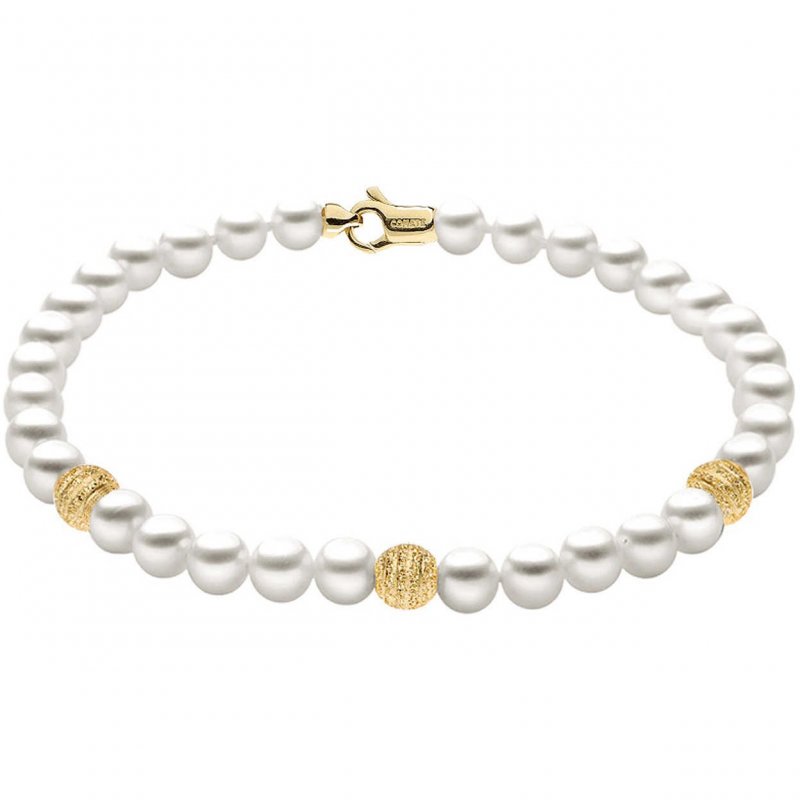 Bracciale con perle, oro 18 kt e chiusura a moschettone Comete